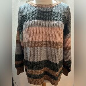 C&C California Anthropolgie Women's Striped Sweater - Green, Pink, Brown, Gray
